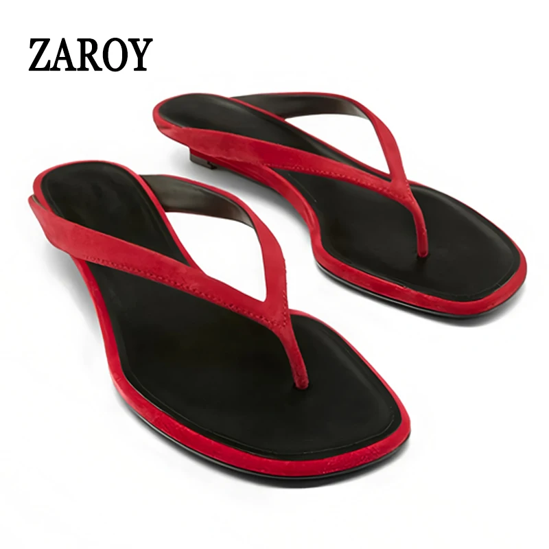 Brand Designer Summer Beach Flip Flops Mules Thin Low Heels Casual Slippers Women Square Toe Clip Toe Thongs Sandals Chaussures