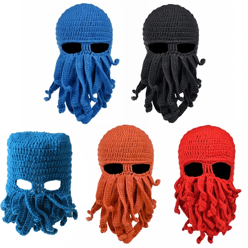 Cartoon Funny Octopus Hat Unisex Crochet Knit Hat Ear Protect for Role-playing