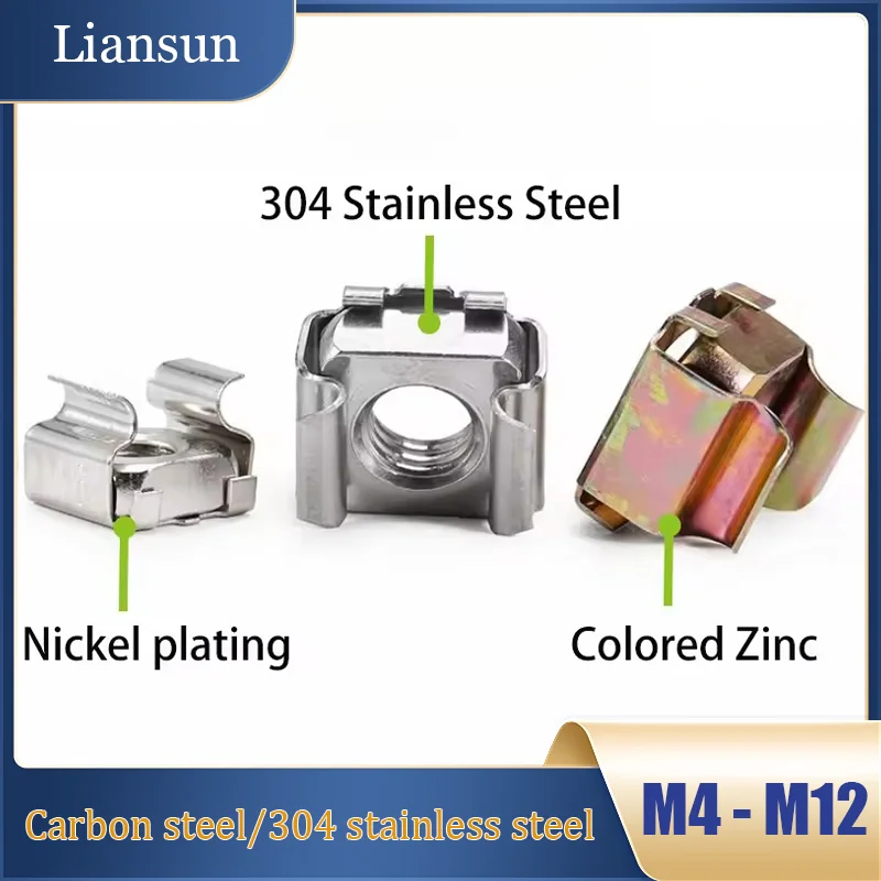 

1Pcs M4M5M6M8M10M12 Square Hole Cage Nuts 304 Stainless Steel/Carbon Steel Snap- In Elastic Cage Nuts Computer Mounting Hardware