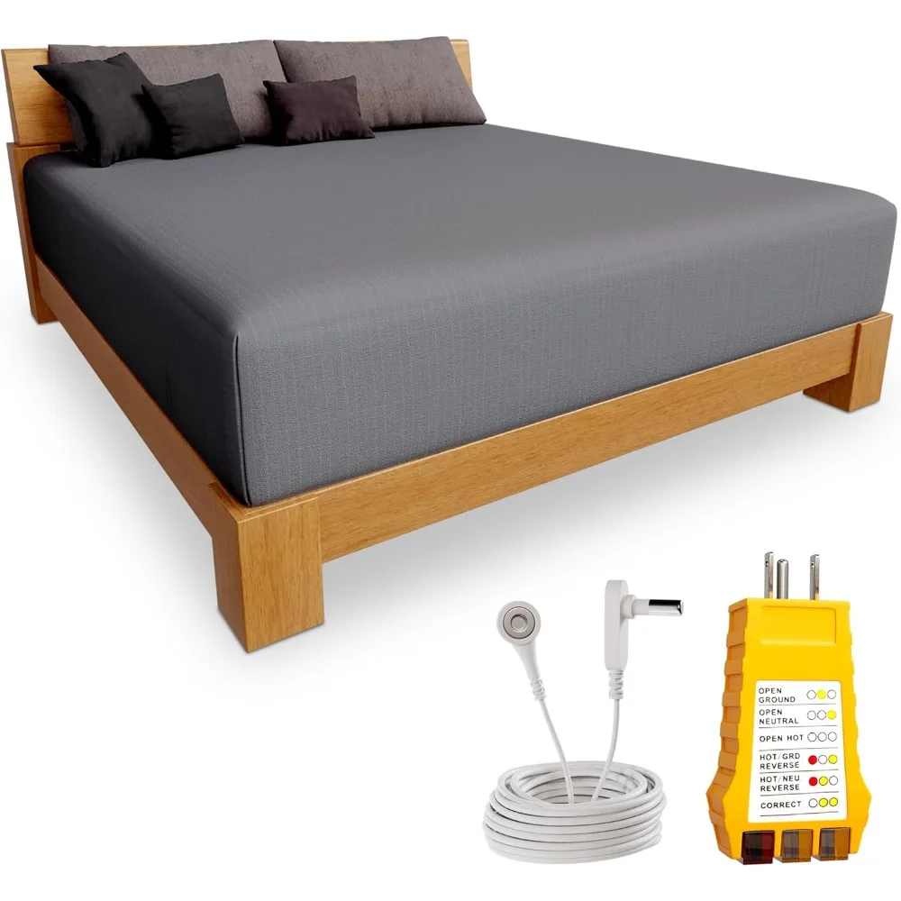 

Grounding Sheets for Earthing - Premium Organic Cotton Grounding Bed Sheets w/ 15ft Cord & Outlet Checker - Machine Wash Deep Po