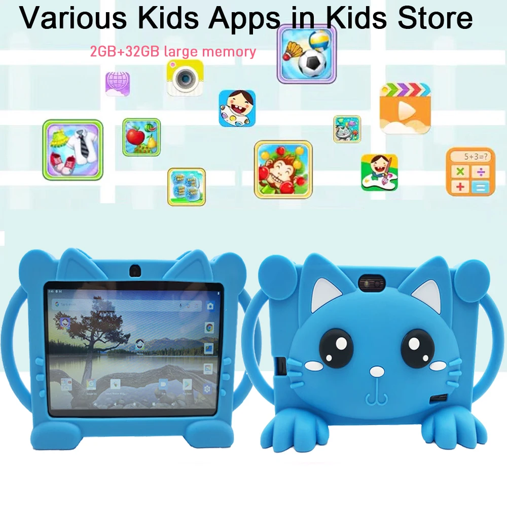 Tablet Kids 2+32GB 7'' Android Tablet Toddler with Case 5G WiFi Bluetooth Dual Camera  Educational Learning Toys Children Gifts