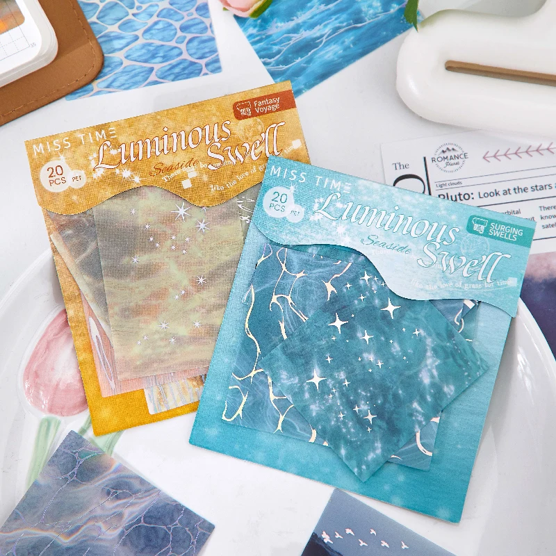 

20pcs Flowing Light Wave Shadow Series Wave Theme PET Stickers Creative Handbook DIY Scrapbook Material Stationery Stickers