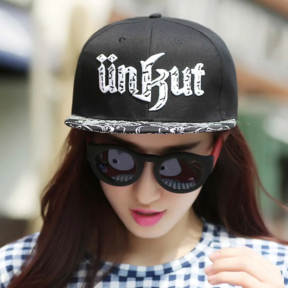 

Adjustable Letter Embroidery Flat Brim Hat Sunscreen Korean Style Street Style Baseball Cap Hip-hop Cotton Dance Snapback Hats