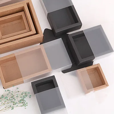 10pcs new style DIY blank kraft/black cardboard slide drawer box gift/ candy favor packing display box custom cost extra