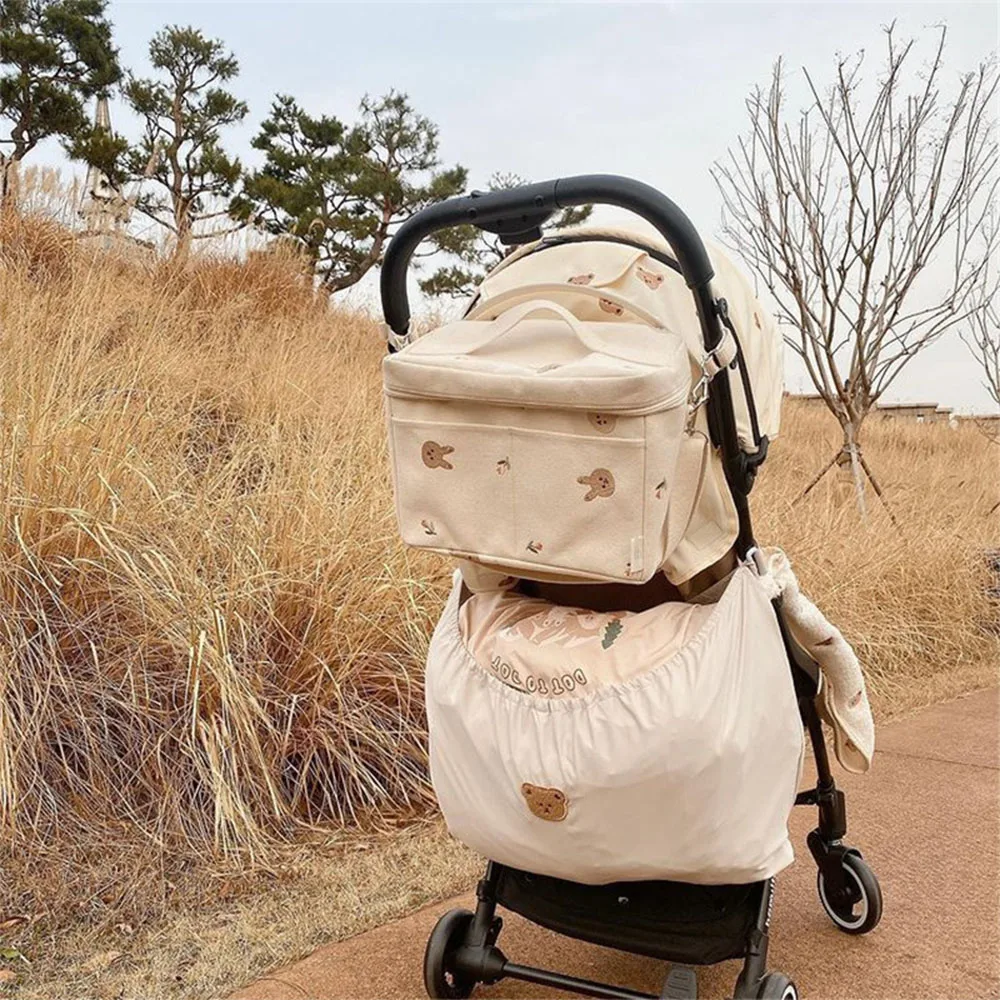 Bolsa de almacenamiento de carrito de bebé ajustable, bolsa colgante de gran capacidad para pañales y biberones