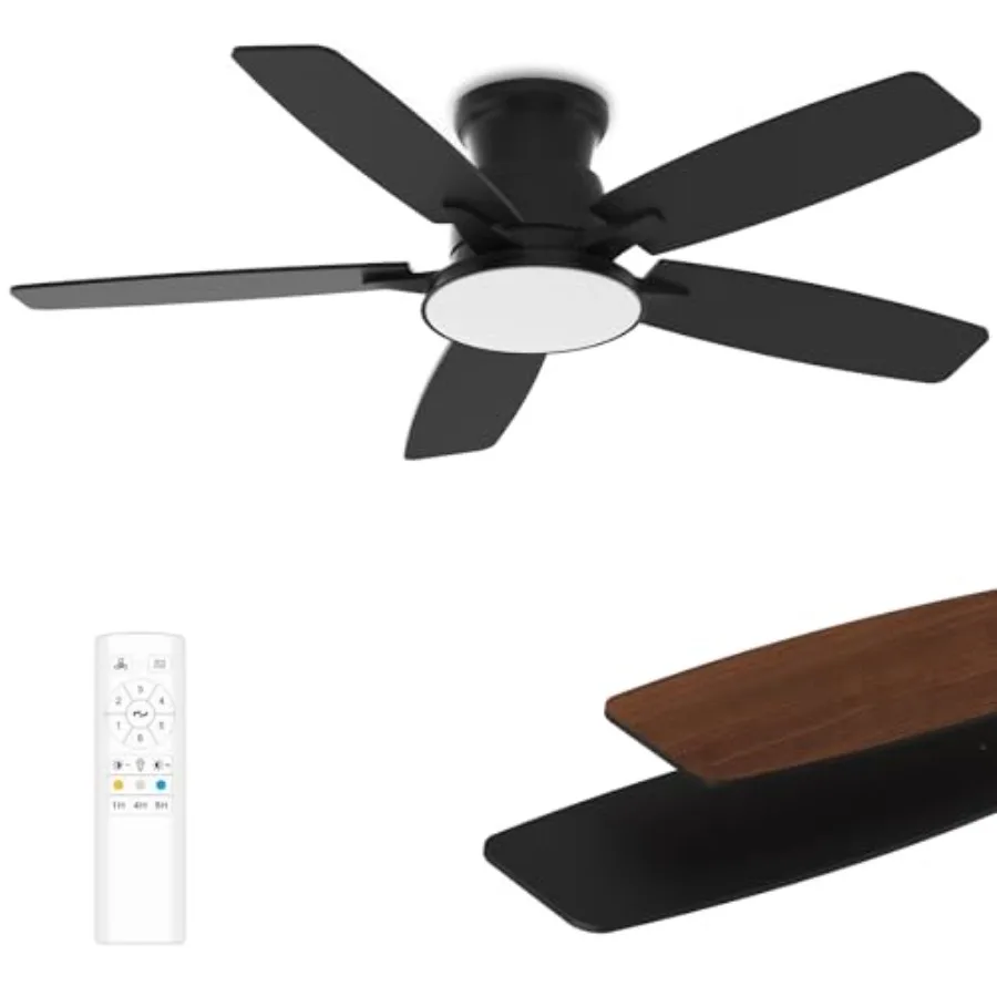

Flush Mount Ceiling Fan with Light for Indoor/Outdoor, Matte Black, 42 Inch, 3CCT Dimmable LED, 6-Speed Silent Reversible DC Mo