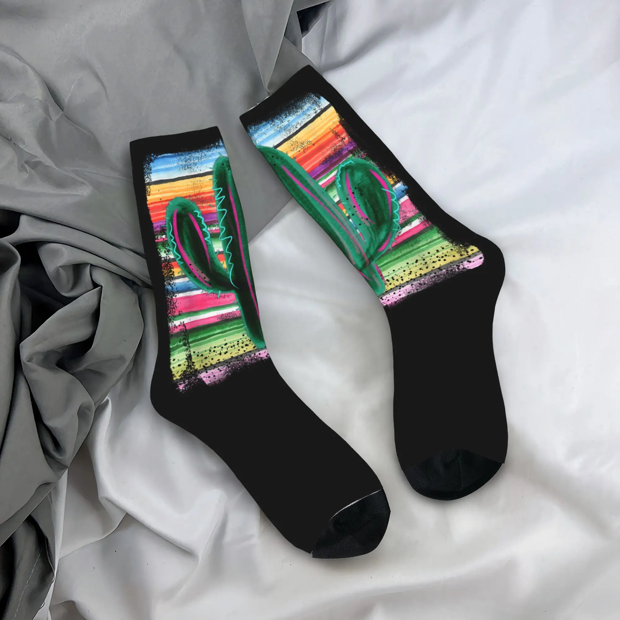 Divertido Cactus Serape estampado de Cactus medias turquesas calcetines de hombre calcetines suaves de moda otoño correr deportes calcetín de diseño antideslizante