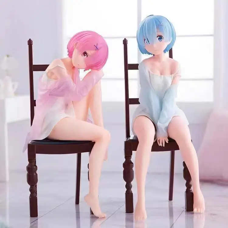 16cm Anime Re:Life in a different world From Zero Rem Ram Sit on Chairs Action Figures Model Doll Collection Toy gifts