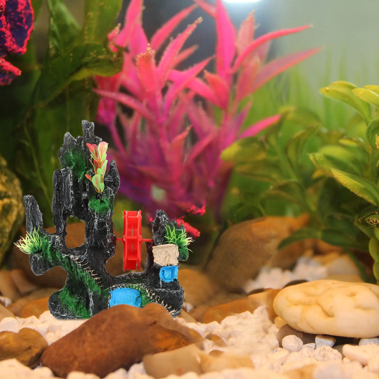 

Fish Tank Aquarium Decoration Resin Rockery Mountain Water Wheel Fish Shelter Natural Landscape Ornament Decor For Aquatic Pets