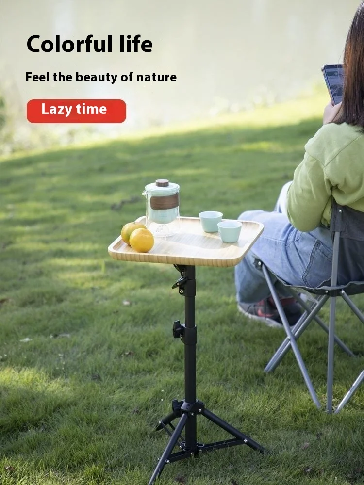 Outdoor Camping Small Table Portable Round Table Foldable Simple Coffee Table Tripod Car Home Use Solid Wood Lightweight