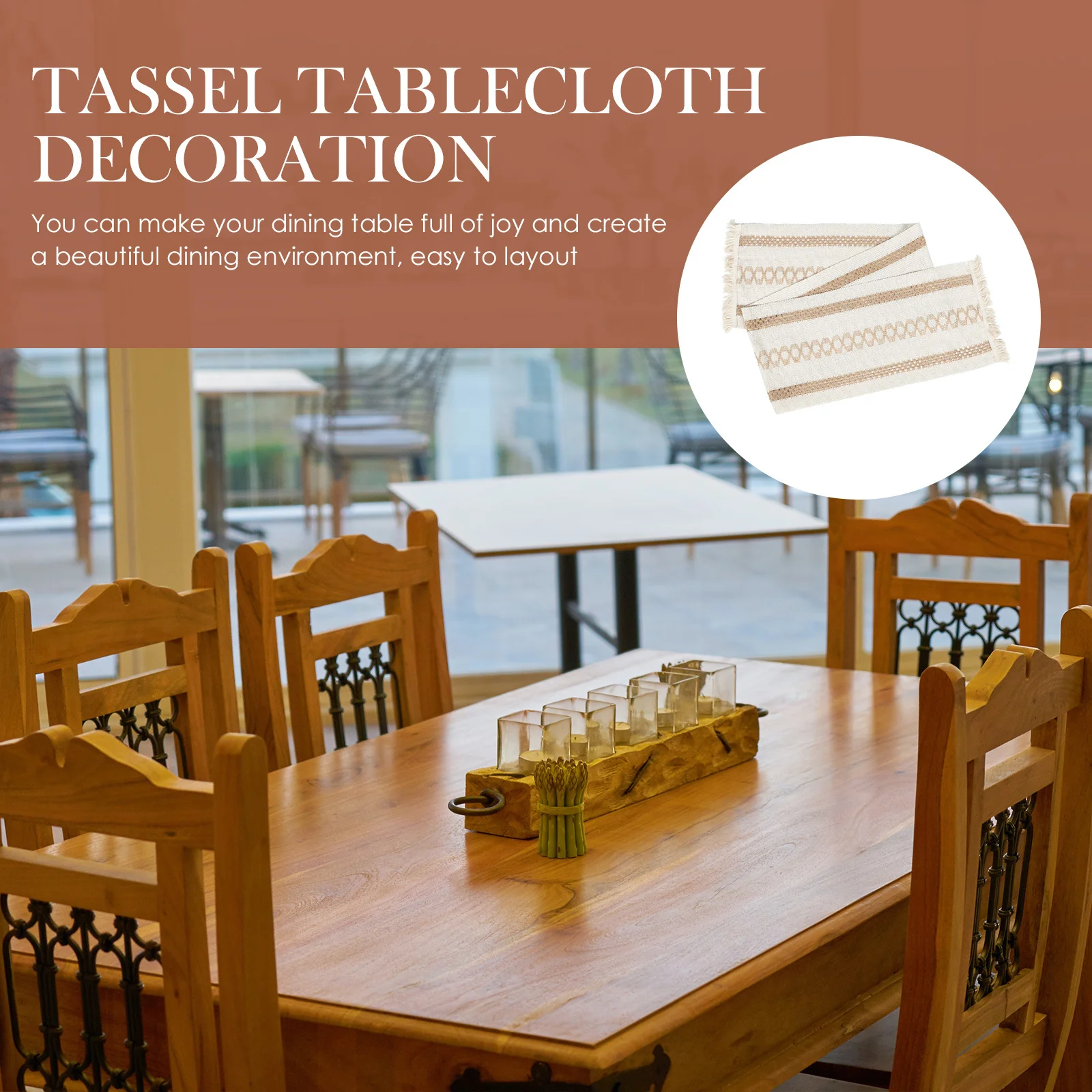 

Rustic Farmhouse Dining Table Runner Woven Cotton Linen Tassel Long Tablecloth Decoration Dining Room Decor Tassel Table Runner