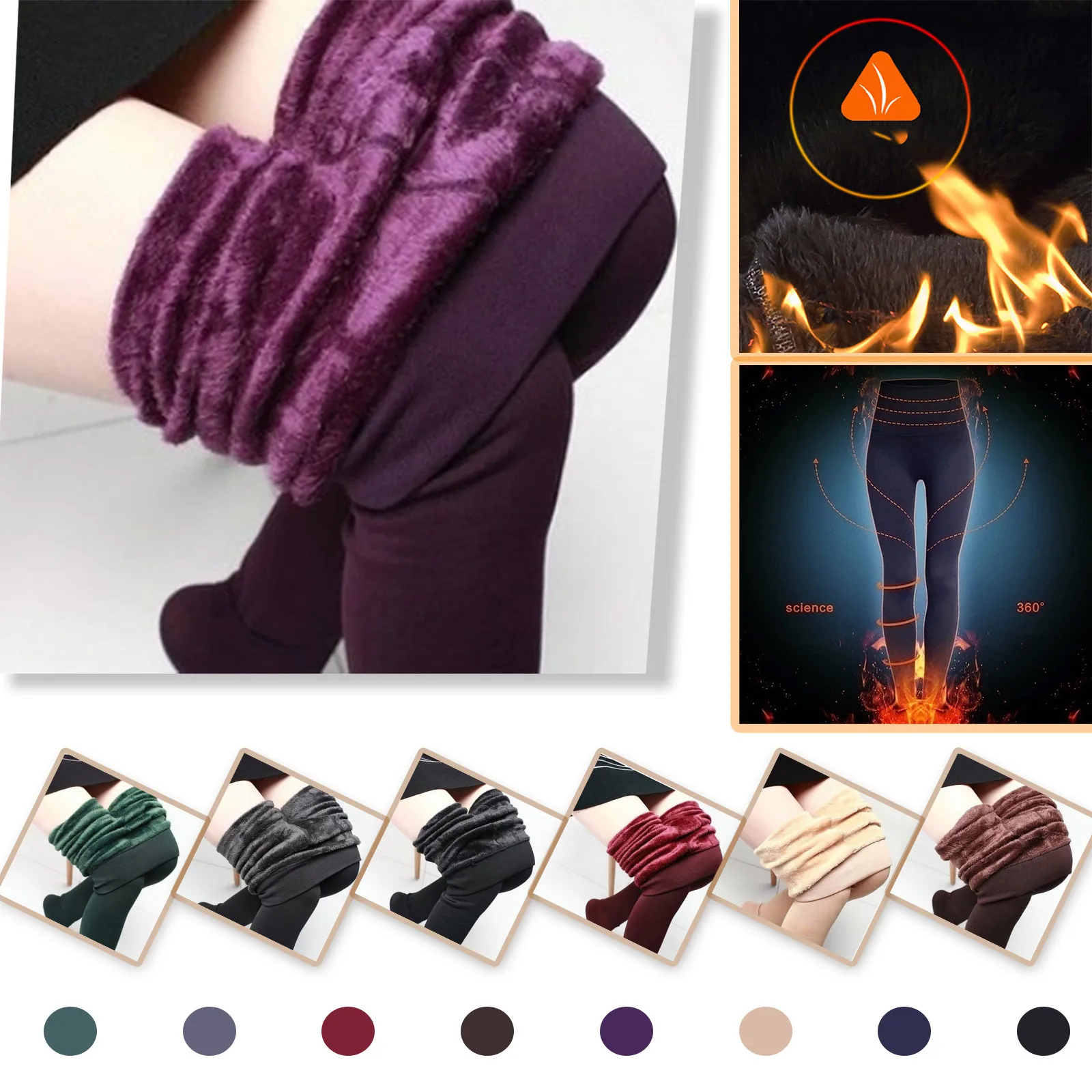 Women's Autumn And Winter Thick Cashmere Wool Leggings Windproof And Cold Lasting Warmth Pants Solid Color Basic Under Trousers