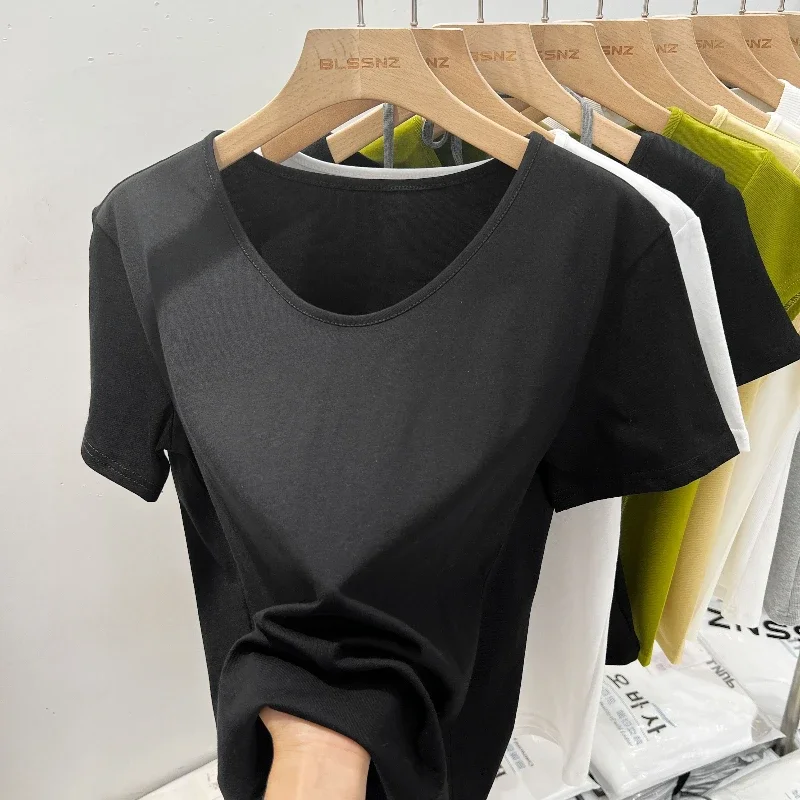

Summer New Style Loose Fit V-Neck T-shirts Women's Solid Color Short Sleeve T-Shirt Casual Versatile Tees Korean Style Y2k Tops