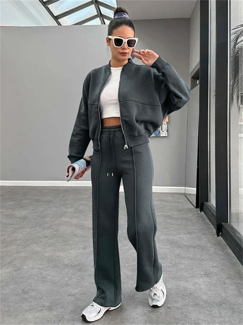 Streetwear 2 Piece Sets Women Outfit Winter Fall Clothes 2024 Women Solid Zip Up Top and Pants Sets Casual Sweatsuits Woman Sets