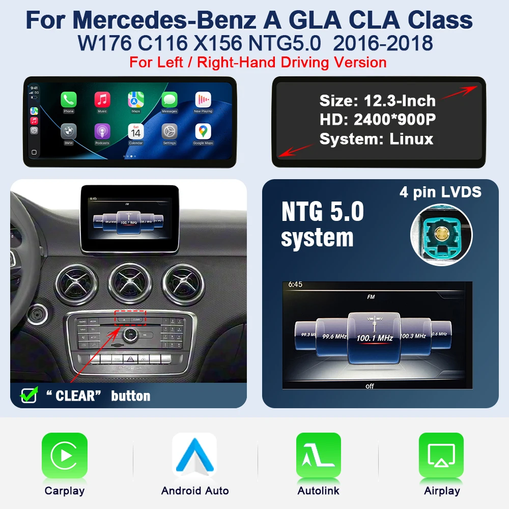 AUTOTOP 10.25" 12.3" Touchscreen Linux autoradio voor Mercedes Benz A CLA W176 GLA X156 CarPlay Mirroring Link Android Auto GPS