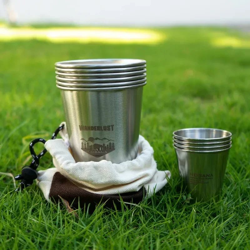 Outdoor 304 Stainless Steel Cup Set Camping 4/6/8PCS Hiking Portable Water Cup for Travel Coffee Picnic Barbecue Beer with Bag