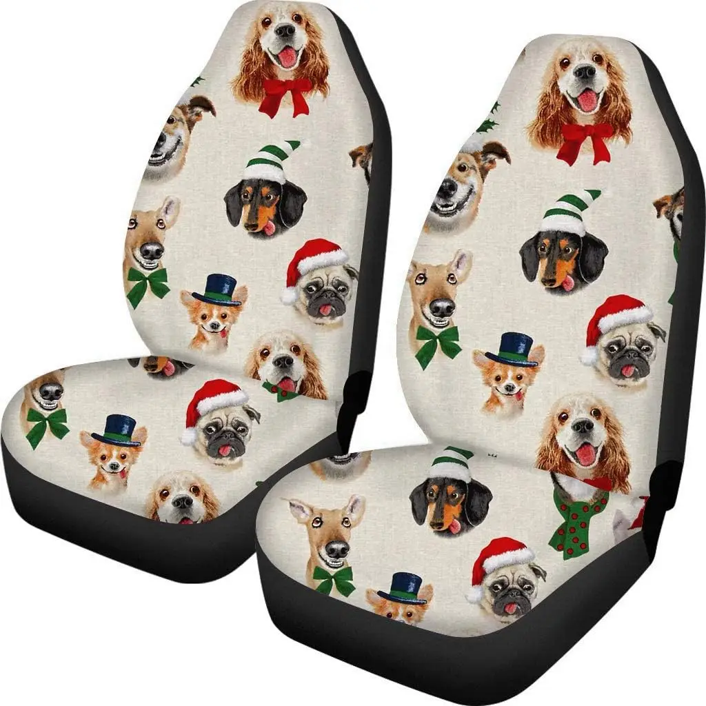 

Cute Christmas Dogs Print Front Seat Cover 2 Pcs Universal Vehicle Seat Protector Mat Covers Fit Most Cars Sedan SUV Van Truck