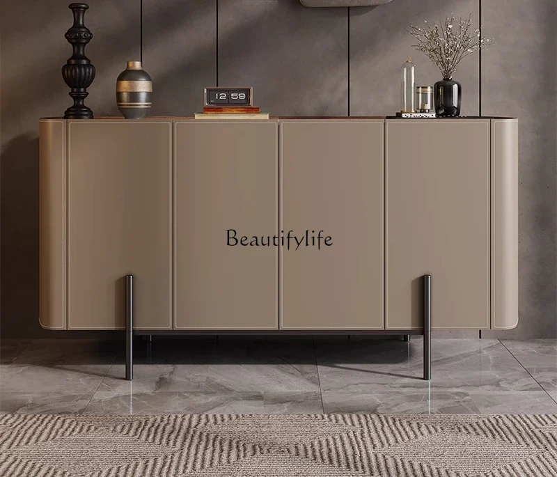 

FG28Italian light luxury saddle leather solid wood porch cabinet against the wall and high TV cabinet at the end of the bed