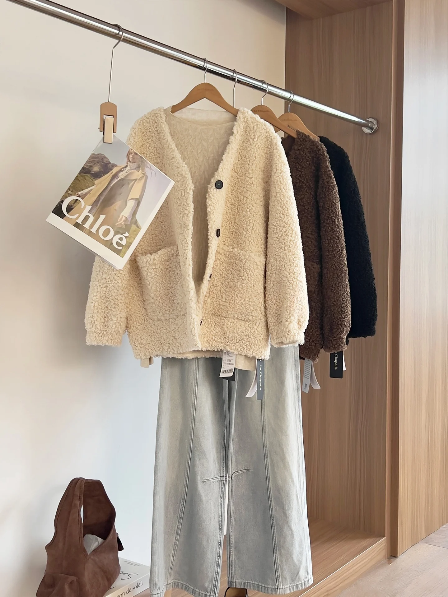 เสื้อแจ็คเก็ต La Chapelle รุ่น Double ket V-Ne Slimming Jaet ผ้าหนังเทียม ดีไซน์อเนกประสงค์ สำหรับผู้หญิง แฟชั่นลำลอง เหมาะสำหรับใส่ไปทำงาน