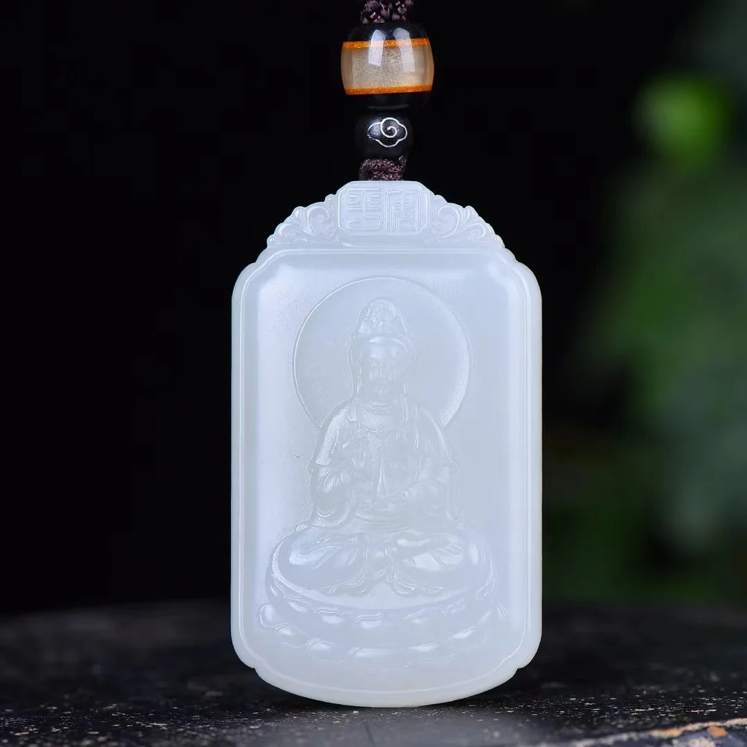 

Hetian Jade Qinghai Material Mutton Fat First Grade White Guanyin Pendant Jewelry 1414#