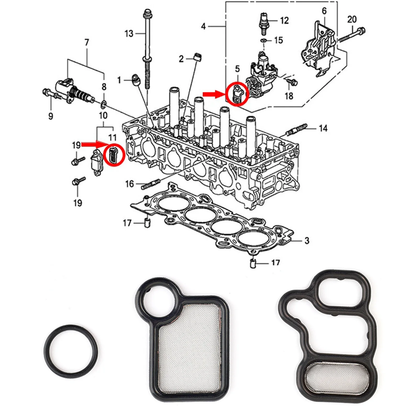 3 Pcs Solenoid Valve Cover Gaskets For VTEC Acura Honda Civic RSX CRV Accord Element 91319-PAA-A01 15815-RAA-A02 15845-RAA-A01