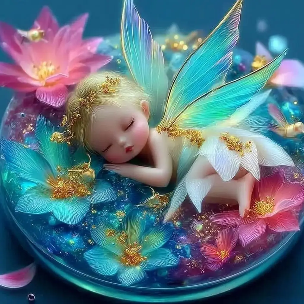 

Diamond Embroidery Sleeping Fairy Cross Stitch Full Square Round Diamond Painting Floral Mosaic Rhinestone Picture Home Decor