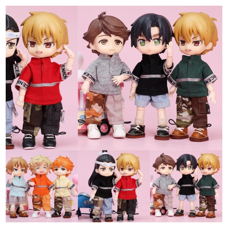 

OB11 Doll Clothing Ribbon Splicing T-shirt Casual Pants Set Camo Set Doll Clothing BJD Meijie PigGSC1/12 Minutes 15cm Doll Clot