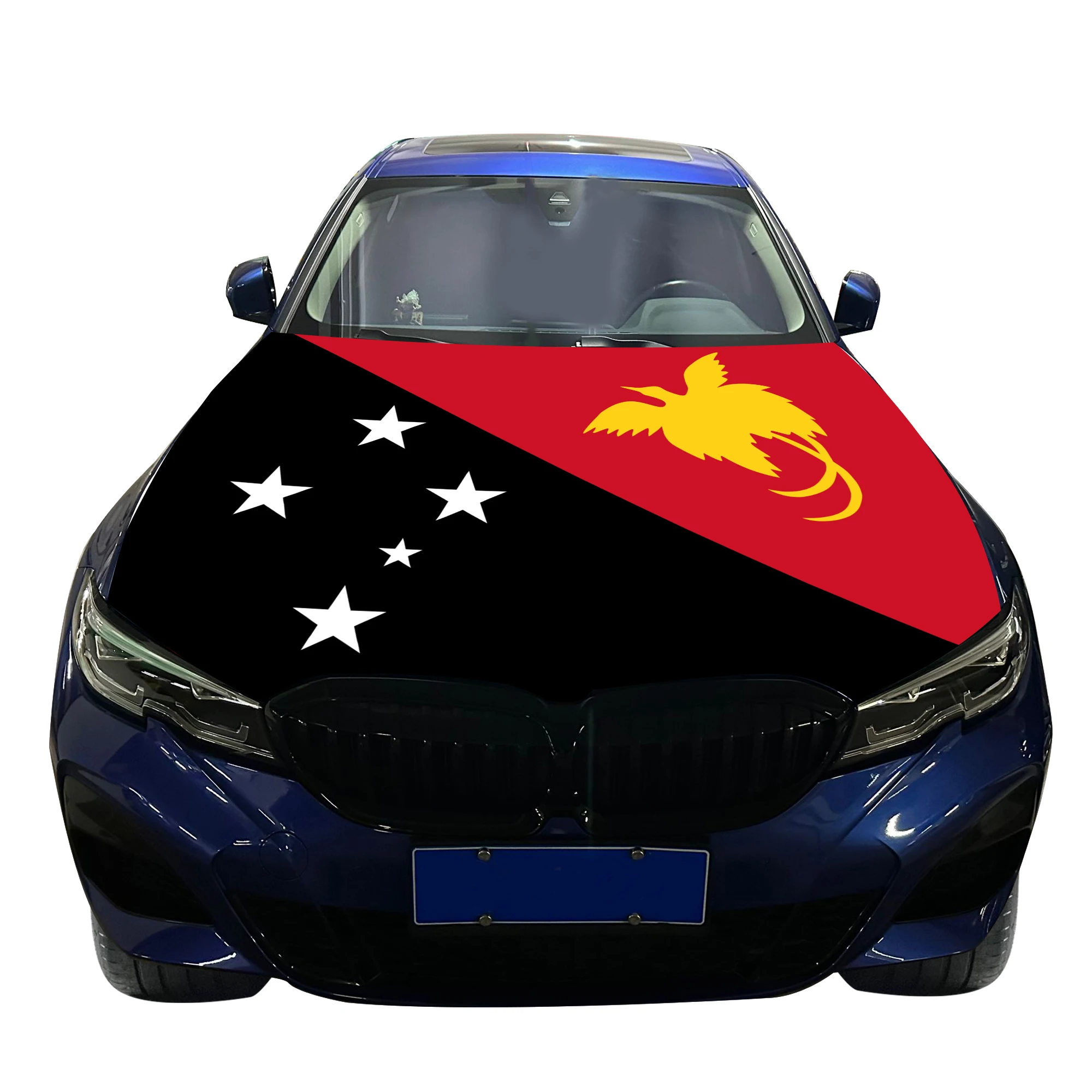 Papua New Guinea Car Hood Cover Flag  Universal Size Elastic Polyester 120x150cm for Car Decor