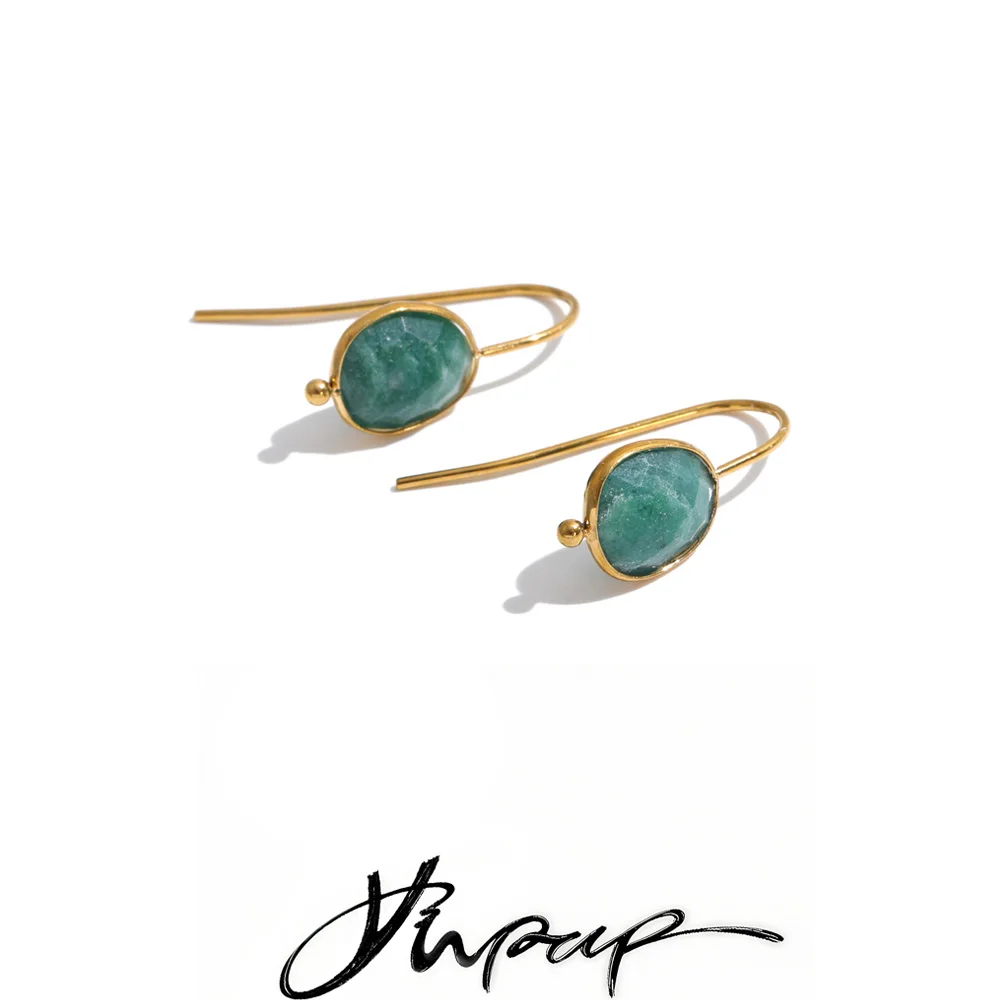 Yhpup 2026 Stainless Steel African Jade Tiger Stone Water Drop Small Stud Earrings Popular Gold Color Charm Jewelry