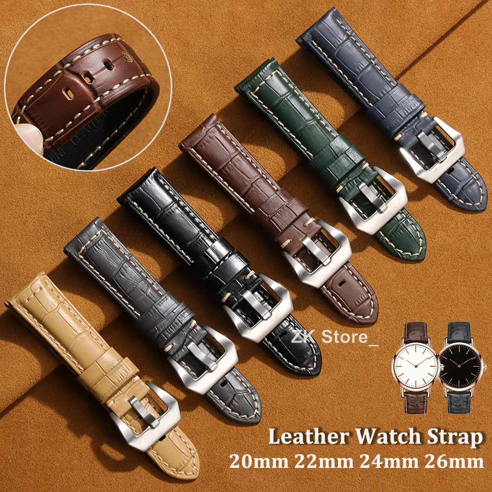 

High Quality Genuine Leather Watch Strap 20mm 22mm 24mm 26mm Men Watchband Black Brown Blue Cowhide Leather Wristband Matte Belt