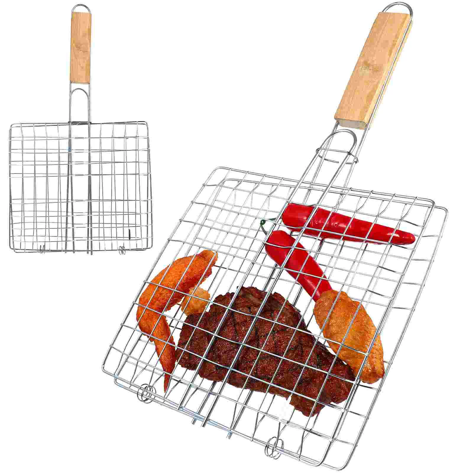 

2 Pcs Round Barbecue Tool Baking Pan with Lid Camping Grills Food Mesh Clamp Stainless Steel Net