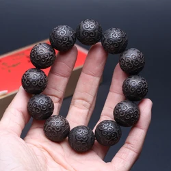 Natural Ebony Bracelet, Key Pattern Beads, Auspicious Cloud Beads, Prayer Beads, Lucky Decorations,Classic Carved Bracelets