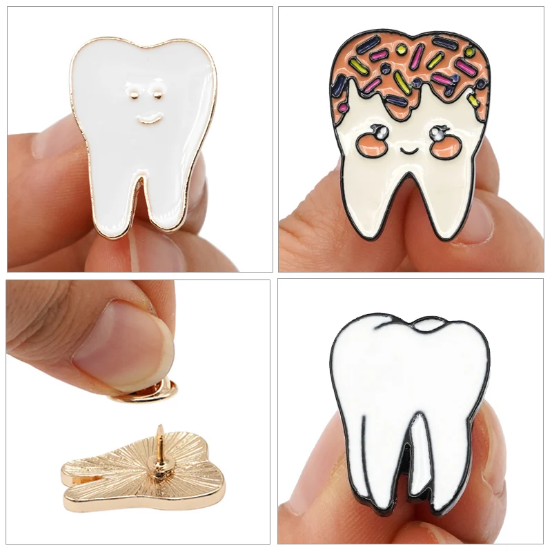 1pc Cartoon Teeth Brooch Protect Tooth Oral Health Enamel Pins Cute Dentist Badge Jewelry Bag Lapel Metal Pin Jewelry Kids Gifts