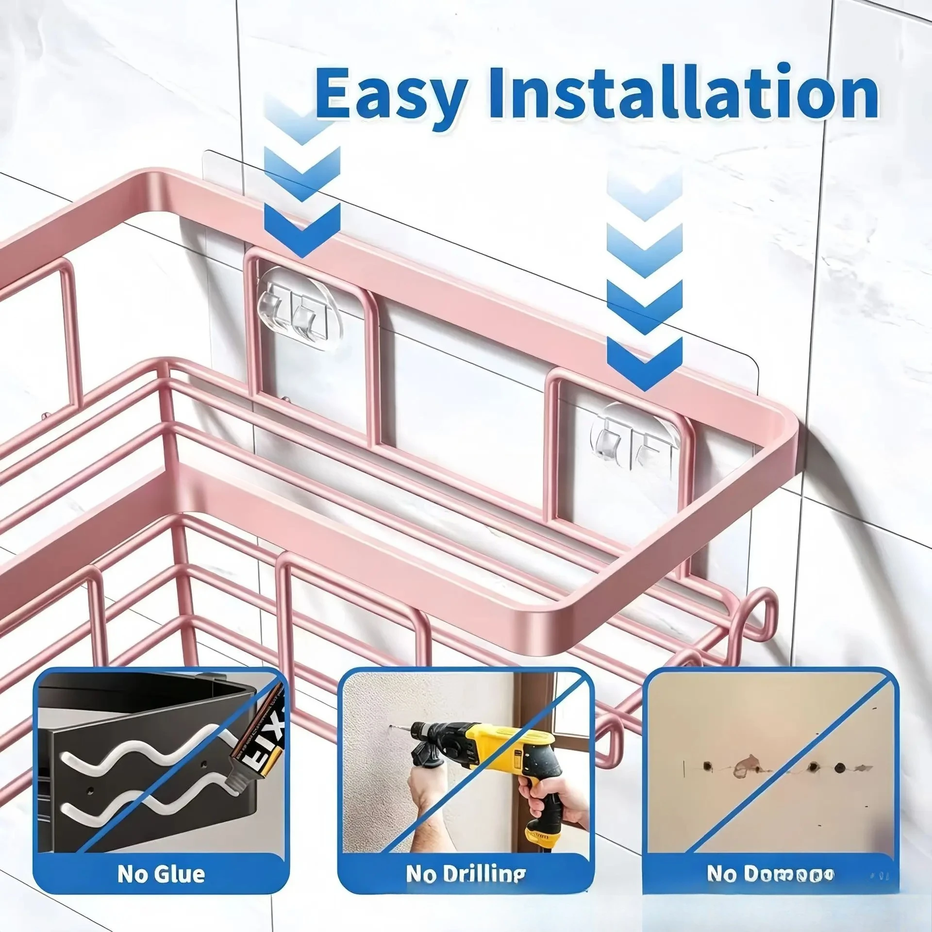 Factory Direct 2026 Pink bathroom rack nail-free toilet toiletries tripod toilet toilet storage rack