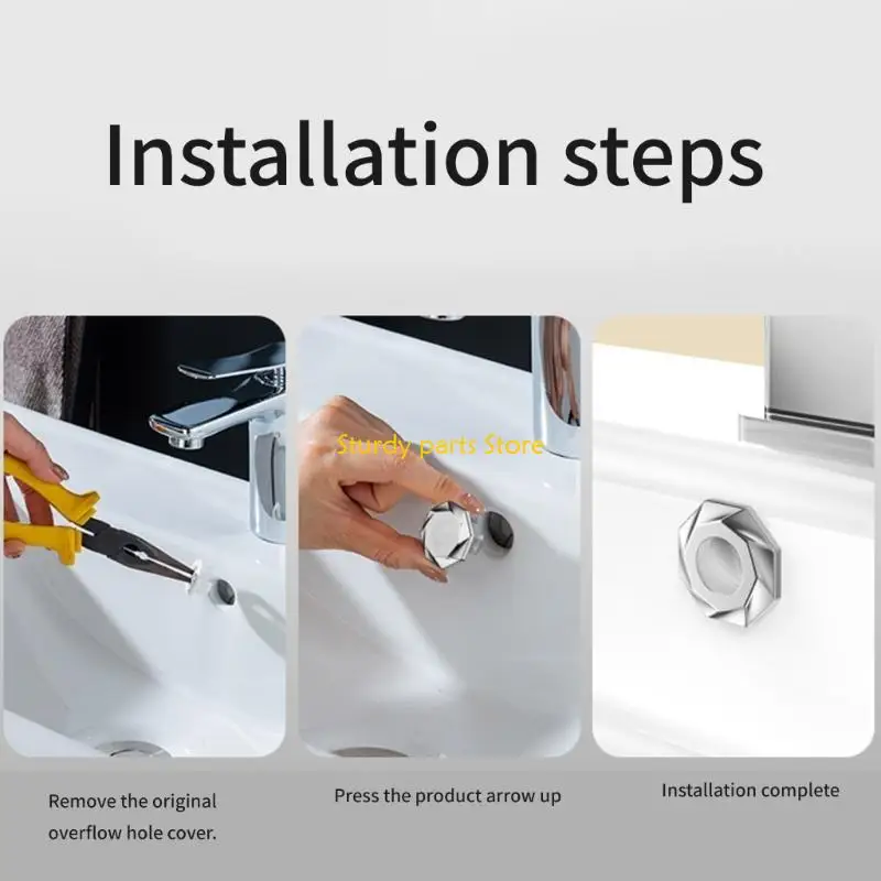 

97QC Practical Sturdy Overflows Covers Accessory Designs for Sink Basin Bathroom Kitchen Silver Finish Easy Installation