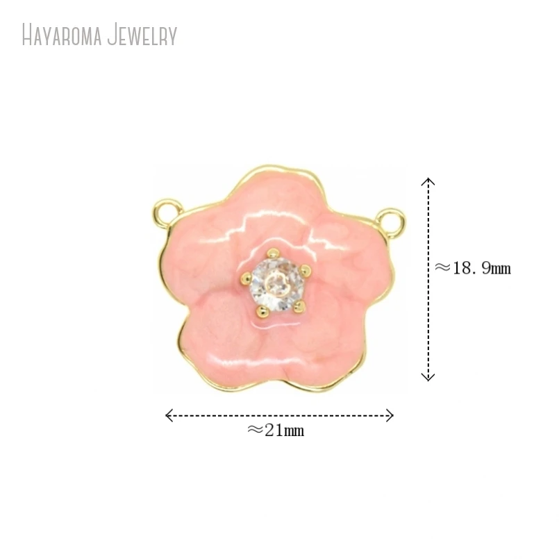 5Pcs Plant Flower Invisible Setting Enamel Jewelry Wholesale Gold Color Metal Cubic Zirconia Pendant Copper Charms