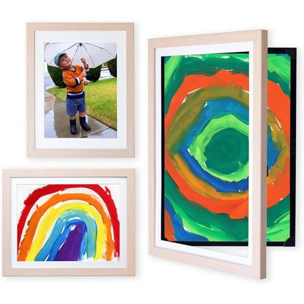 Dynamic Frames Front-Open Art Frame Set -12x18, 9x12, and 8.5x11; Stores 50 Creations Per Frame; Natural