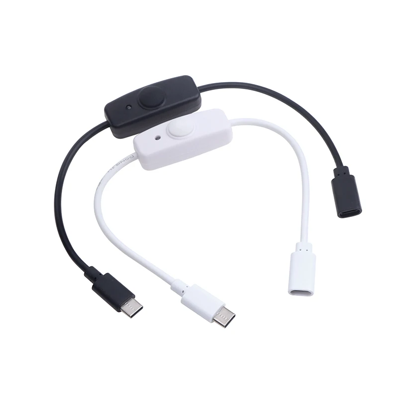 USB Type C With ON/OFF Switch Power Button 30CM Charging Extension Cable Universal Type-C Extension Cable