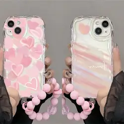 Love Heart Print Pink Bracelet Chain Case for OPPO Reno 13F 12F 11F 5G 8 11 12 13 Pro A58 A78 A79 A98 Reno 7 4G 5 6 Lite Cover