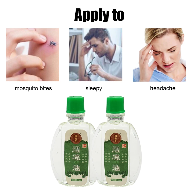 3Bottles Refresh Essential Oil  Mint Menthol Cooling Liquid Cure Headache Dizziness Itching Mosquito Repellent Herb Plaster 6ML