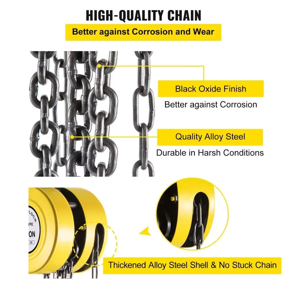 Hand Chain Hoist, 2200 lbs /1 Ton Capacity Chain Block, 20ft/6m Lift Manual Hand Chain Block, Manual Hoist w/Industrial-Grade