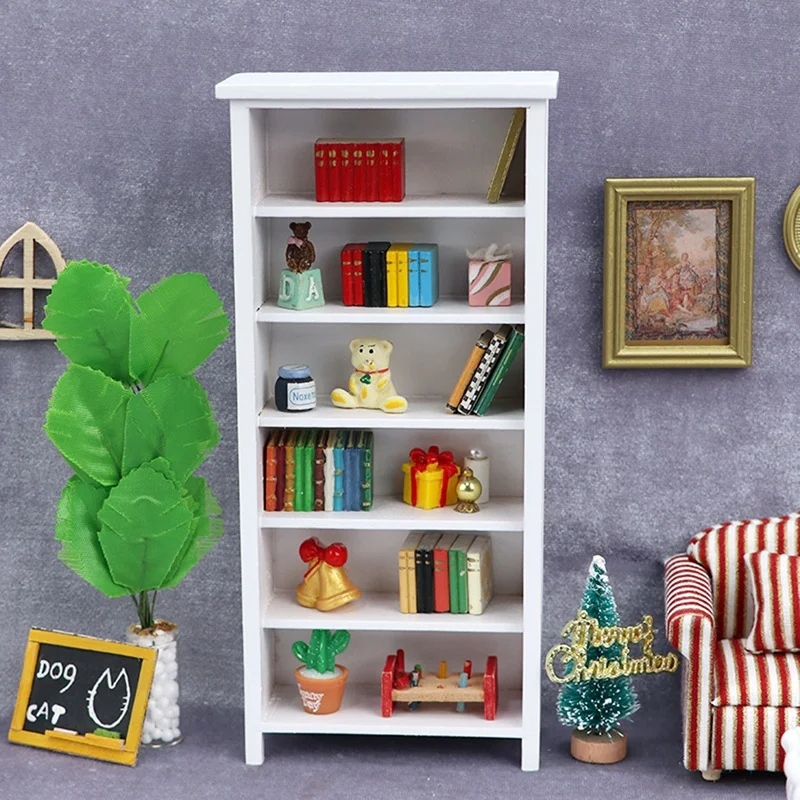 1/12 Scale Wood Dollhouse Miniature Shelves Bookcase Cabinet Rack For Doll House Decoration Home Furniture