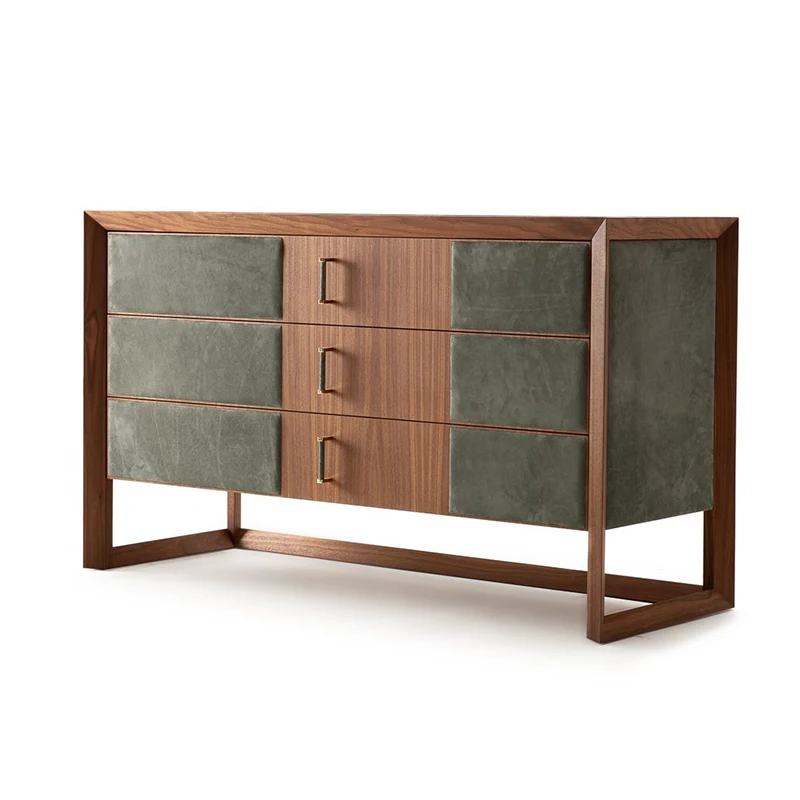 YY Minimalist Solid Wood Four-Bucket Cabinet Modern Minimalist Walnut Drawer Locker