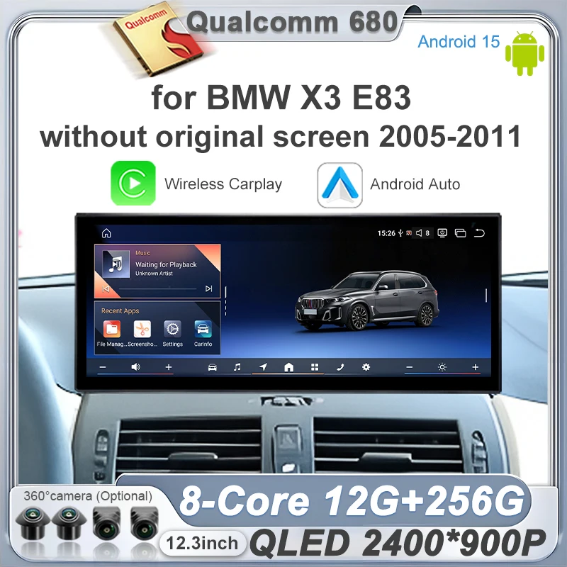 

Автомагнитола Android 15 Carplay для BMW X3 E83 без экрана (2005-2011) — мультимедийный видеоплеер, навигация, GPS, стереосистема