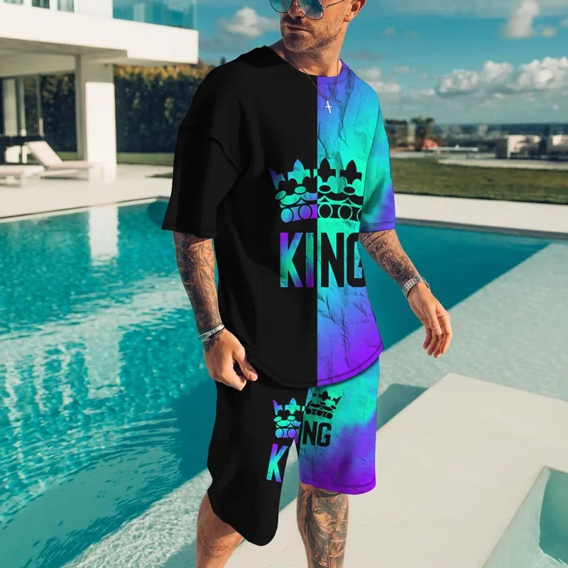 King Letter 3D Printed T-Shirts Shorts Sets Men's Fashion Tracksuits Oversized Short Sleeve T Shirt Pants Set Man Suits Clothing