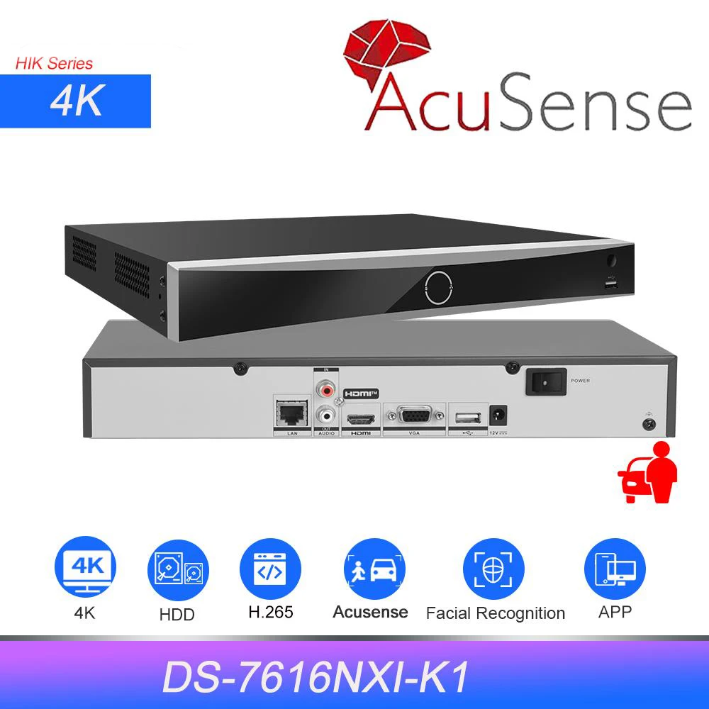 

HIK 16-ch 1U K Series AcuSense NVR replace DS-7616NXI-K1 Surveillance Video Recorder for IP Camera APP Live View and playback