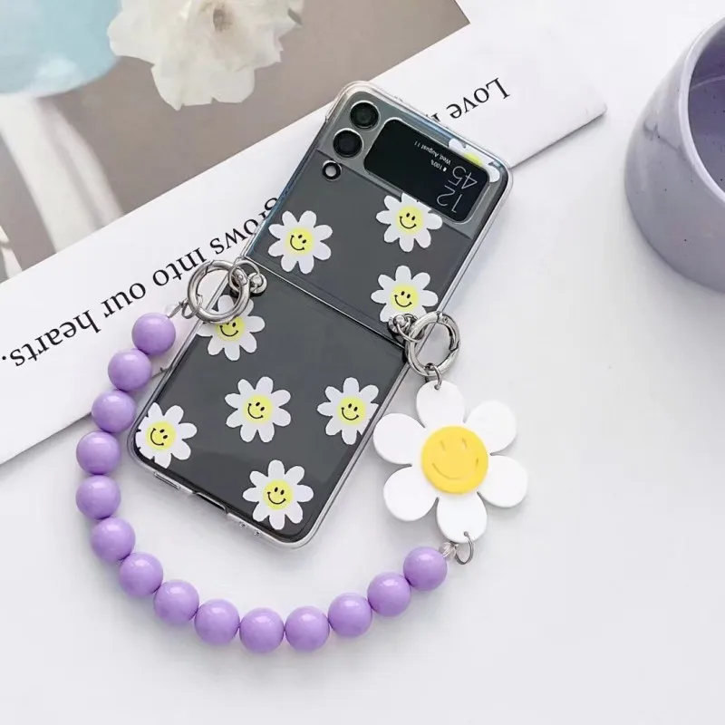 INS Little Daisy + Smiley face bracelet Samsung Zflip4 Folding Caver zflip3 5G phone case Anti-fall Folding Screen Protection