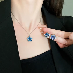 Blue Flowers Female Jewelry Suite Shiny Rhinestone Piercing Ear Ornament New in Luxury Studes Party Birthday Gift