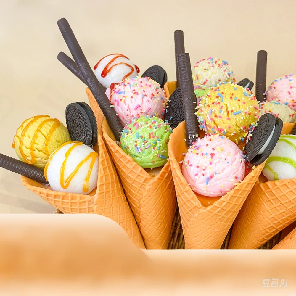 

Simulation Ice Cream Model Realistic Artificial Ice-Cream Cone Fake Food Desserts Shop Display Model Photo Props Kids Toys Decor