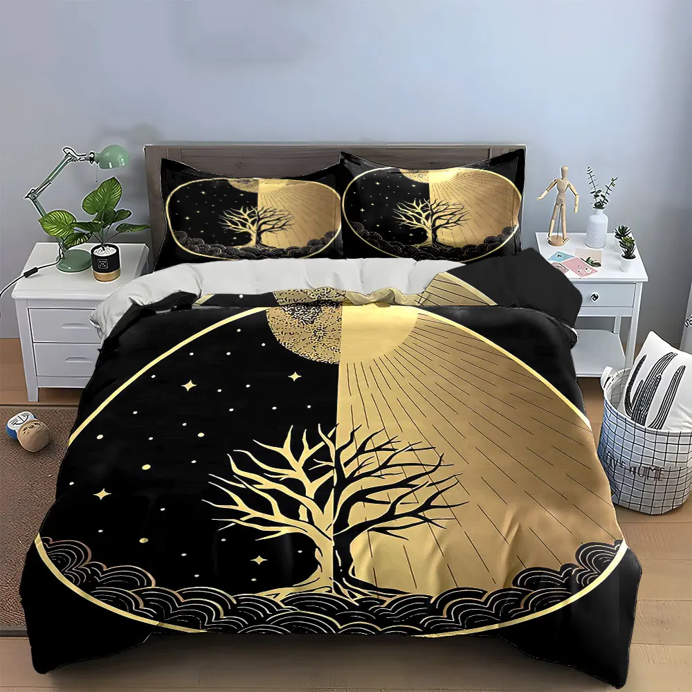 Sun Moon Tree Art Decor Bedding Set with 1 Duvet Cover 2 Pillowcases Single Double King Queen, Gift